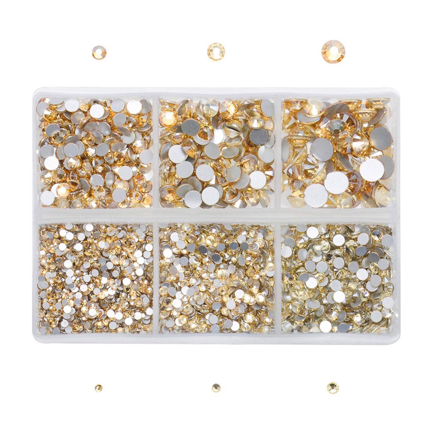 AD Beads 4300 Pieces Flat Back Nail Art Rhinestones Round Beads 6 Sizes (2-6.5mm) with Storage Organizer Box,Rhinestones Picking Pen for Nail Art Phone Decorations Crafts DIY (Champagne)