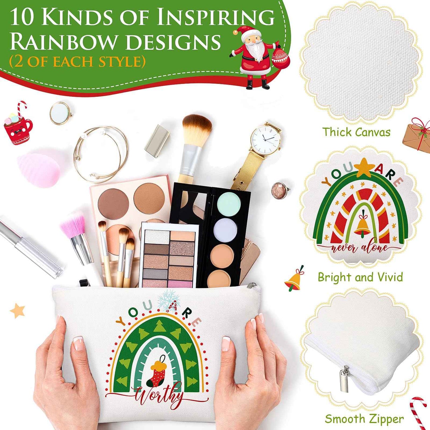Fumete 40 Pcs Christmas Inspirational Gifts for Women 20 Rainbow Canvas Makeup Bags 20 Inspirational Keychains for Staff Team Hr Vet Tech