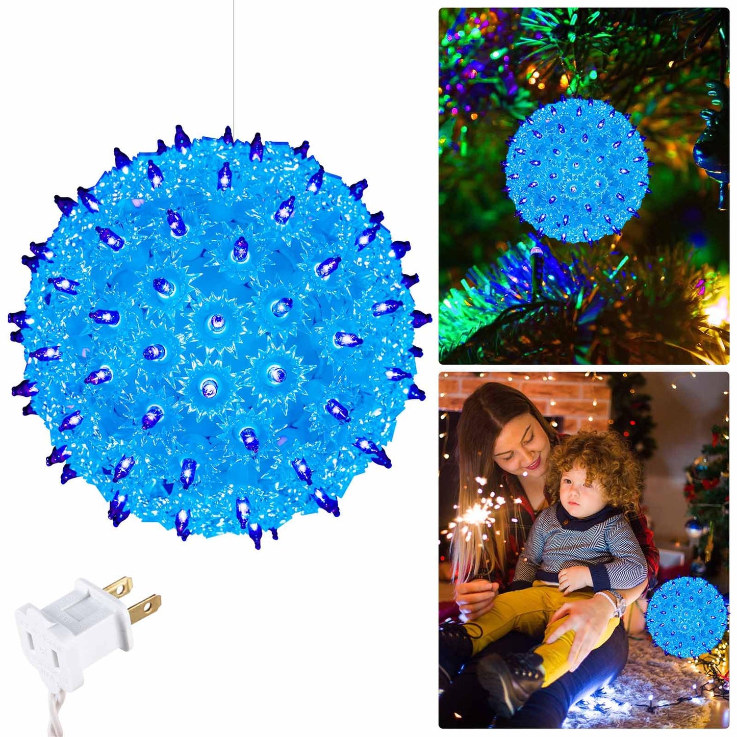 Christmas Lighted Sphere Balls Outdoor - 6" Hanging Starlight Light, 100 Replaceable Bulbs with Add-On Plug, Ball Lights for Trees Party Wedding Patio Indoor Decorations, Blue