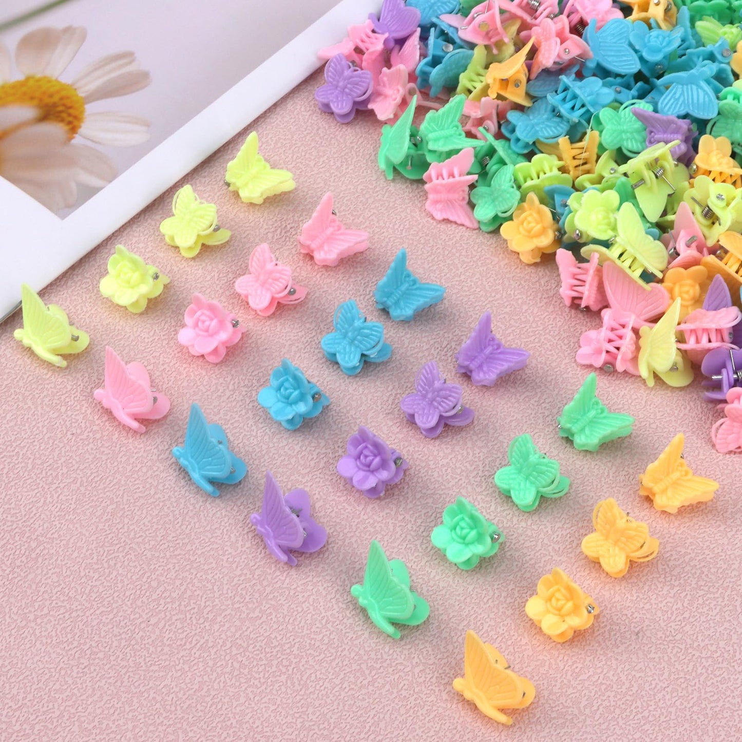 YISSION Hair Clip 200pcs Mini for Girls, Rose Flower, Butterfly, 90s Y2K Hair Accessories Plastic & Metal, School, Party, Light Colors, Set of 1