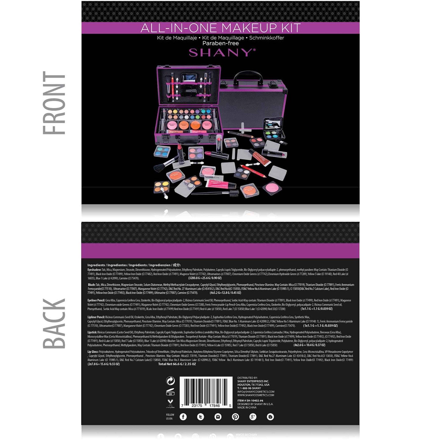 SHANY Carry All Make up Train Case with Pro Makeup Set, Beauty Brushes, Lipsticks, Eye Shadows, Blushes, Powders, and more - Reusable Cosmetics Storage Organizer - Premium Gift Packaging - Purple