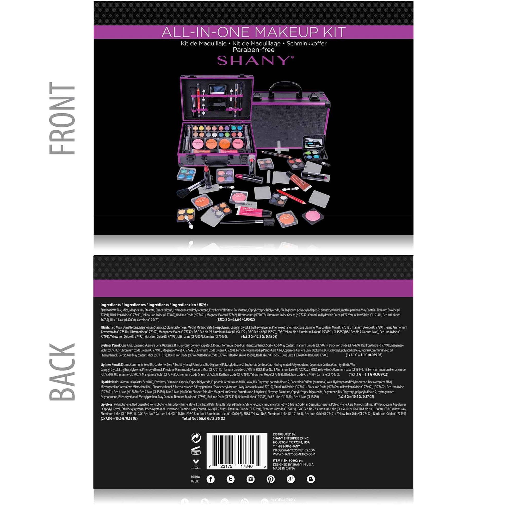 SHANY Carry All Make up Train Case with Pro Makeup Set, Beauty Brushes, Lipsticks, Eye Shadows, Blushes, Powders, and more - Reusable Cosmetics Storage Organizer - Premium Gift Packaging - Purple