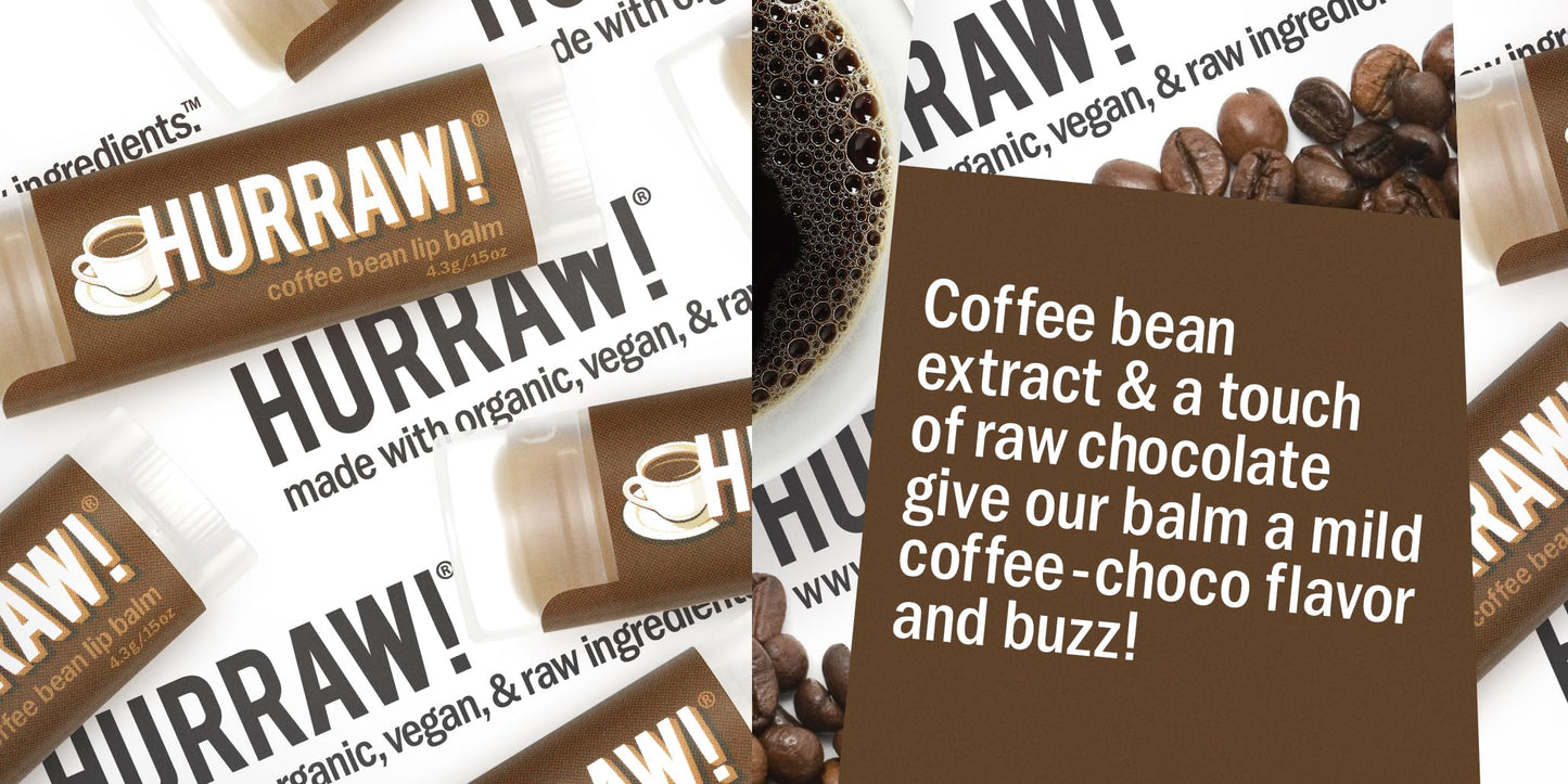 Hurraw! Coffee Bean Lip Balm, 3 Pack: Organic, Certified Vegan, Cruelty and Gluten Free. Non-GMO, 100% Natural Ingredients. Bee, Shea, Soy and Palm Free. Made in USA