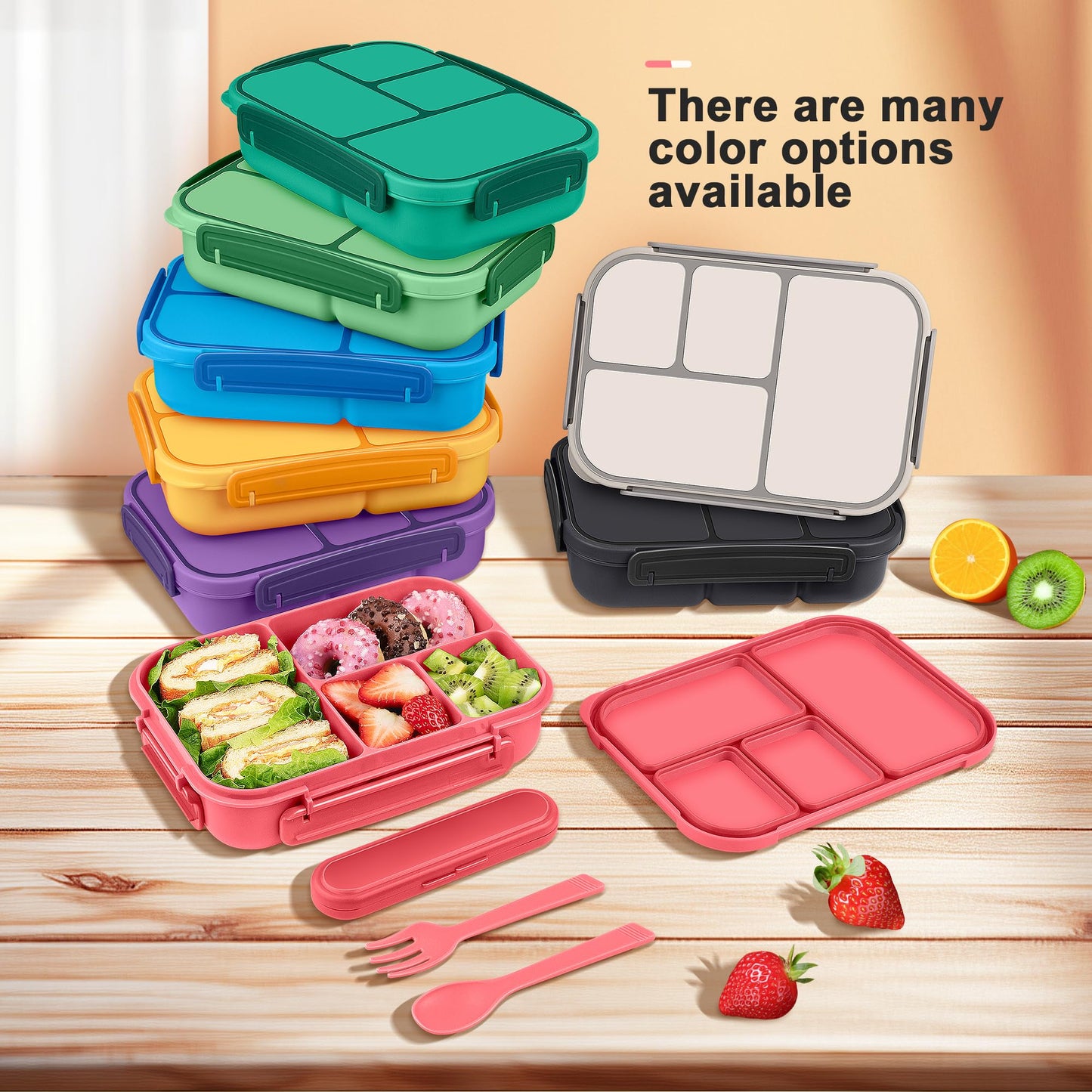 Amathley Lunch Box Kids,Bento Box Adult,Leakproof Lunch Containers for Adults/Kids/Toddler,1200ML-4 Compartments bento Lunch box with Utensil,Microwave & Dishwasher & Freezer Safe (Pink Berry)