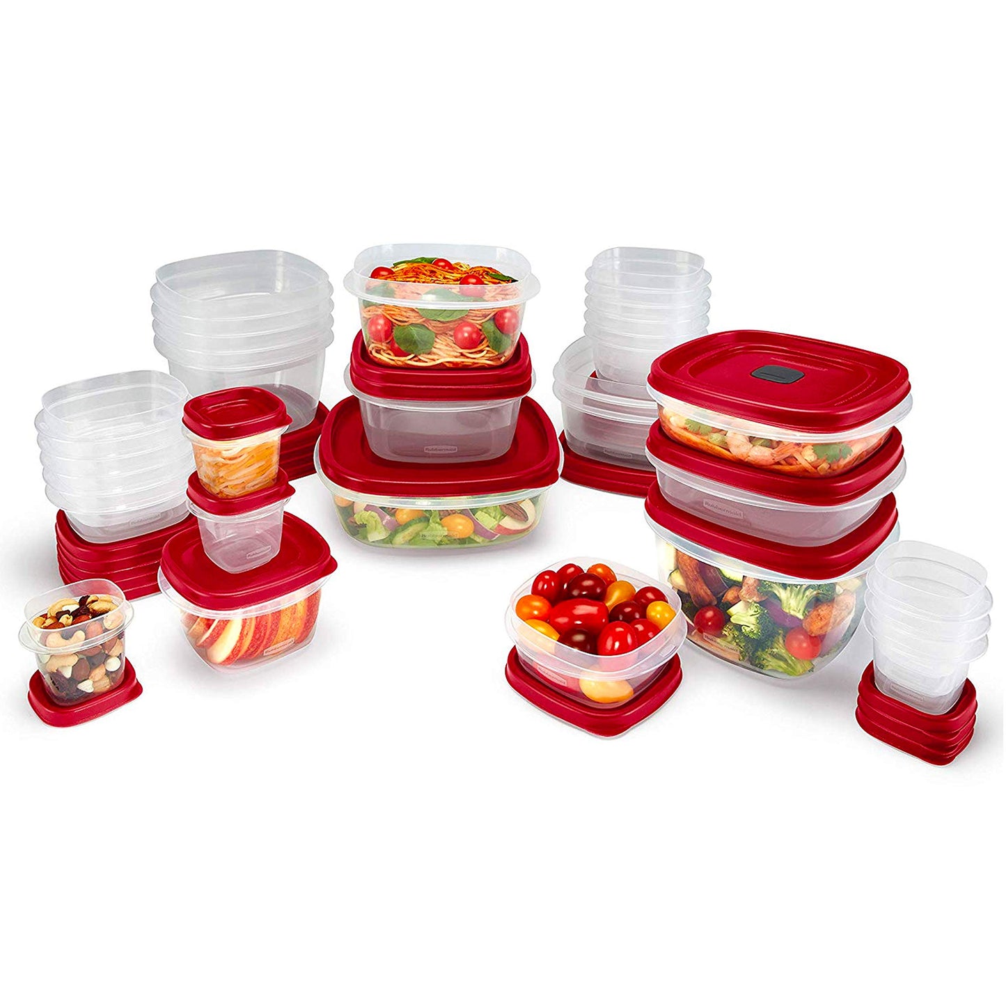 Rubbermaid 60-Piece Food Storage Containers with Lids, Microwave and Dishwasher Safe, Red Color, Ideal for Meal Prep and Pantry Storage