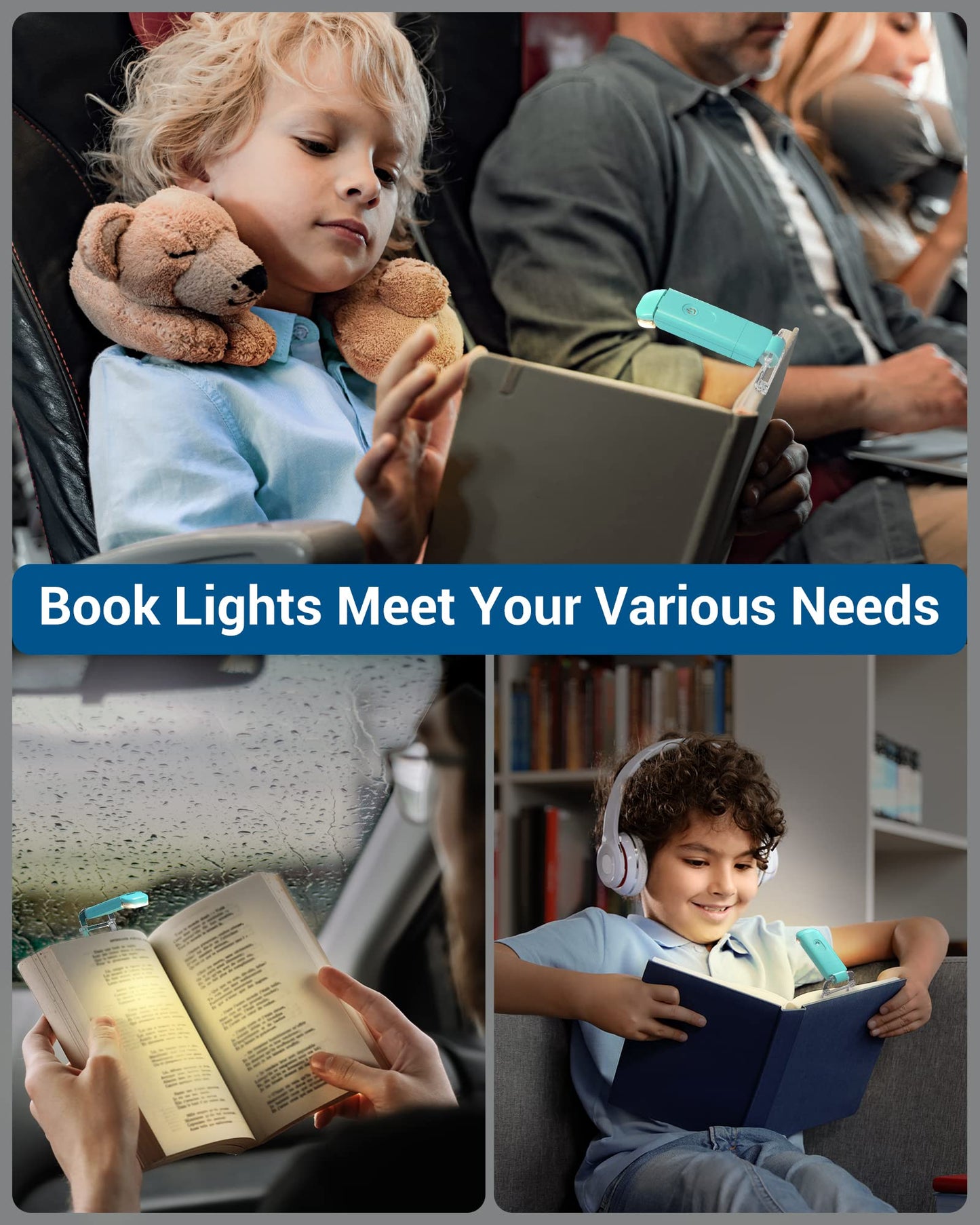 DEWENWILS USB Rechargeable Book Light for Reading in Bed, LED Book Reading Lights with Clip, Perfect for Bookworms, Kids, Warm White, Brightness Adjustable (Blue)