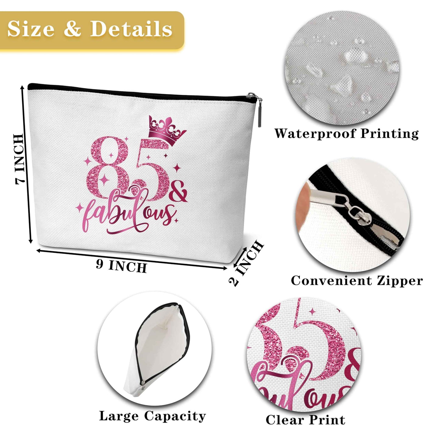GREOXG 85th Birthday Gift for Women - Pink Fabulous Makeup Bag for 85 Years Old Sisters, Mom, Grandma, Friends-B19