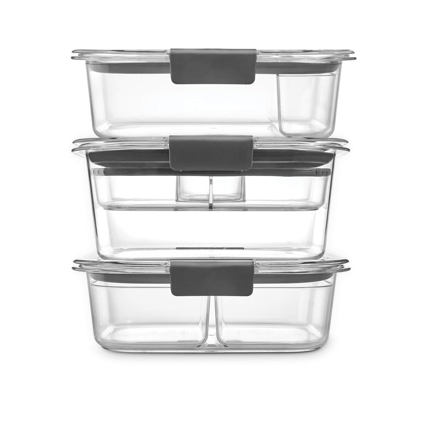 Rubbermaid Brilliance BPA-Free 3 Set Food Storage Containers with Lids, Removable Trays, Airtight, Leak-Proof, Ideal for Meal Prep, Lunch, and Leftovers