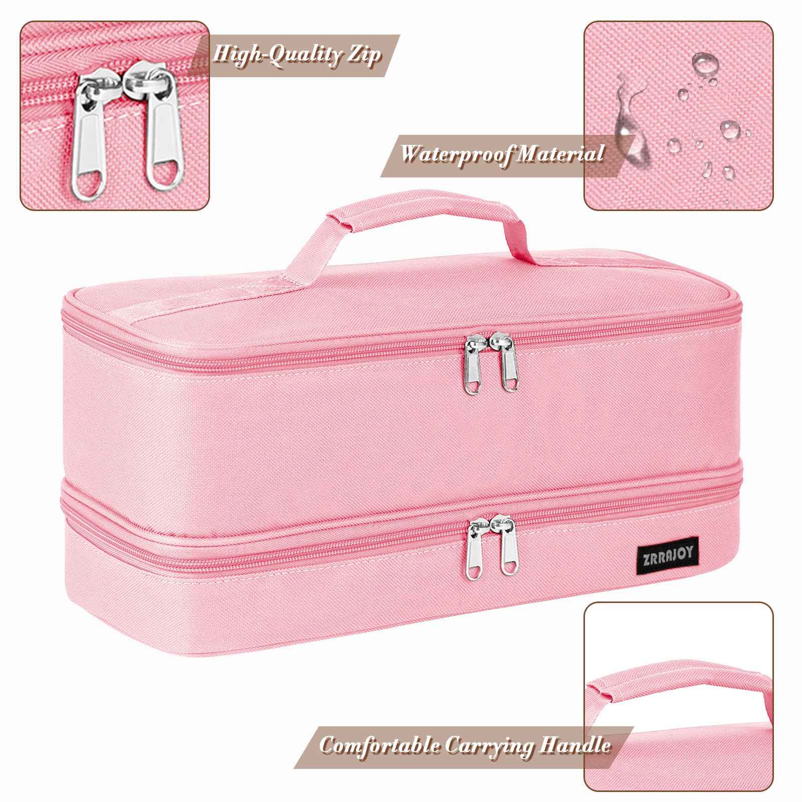 ZRRAJOY Double Layer Storage Case For Shark Flexstyle, Travel Carrying Case For Shark 430/440 Flexstyle, Organizer Bag For Shark Flexstyle/Dyson Airwrap Styler Attachments (Pink)