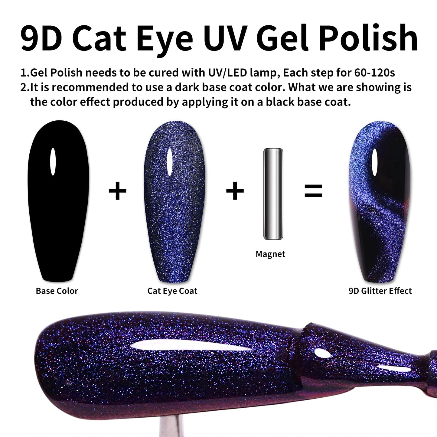 Firedee 9D Cat Eye Gel Nail Polish,16ml Galaxy Blue Purple Chameleon Magnetic Gel Polish LED/UV Soak Off Nail Polish Kit with Magnet Set