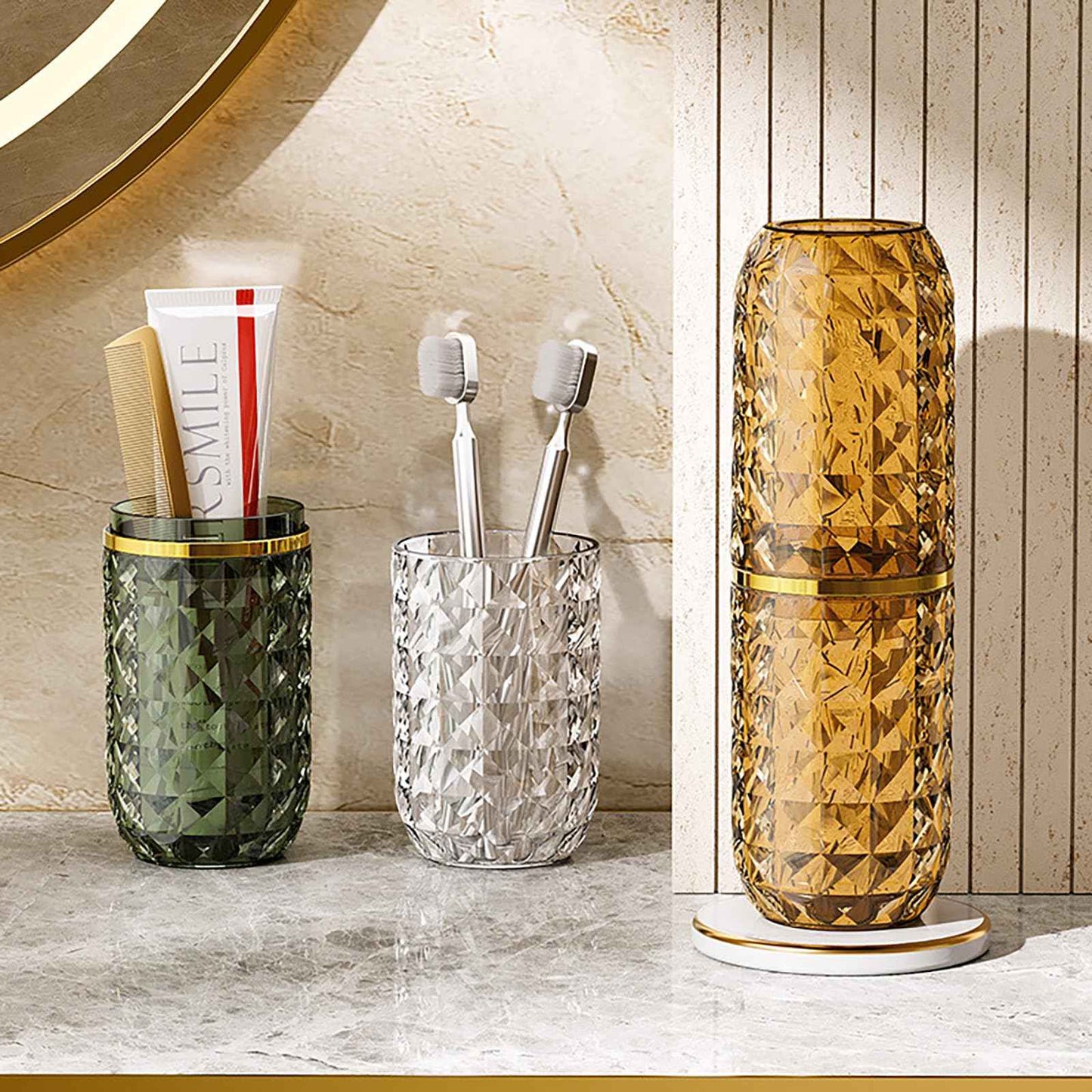 Transparent Travel Toothbrush Case with Cover, Large Tooth Brush Holder with Mouthwash Cup, Portable Compact Oral Clean Tools Organizer for Bathroom Trip School