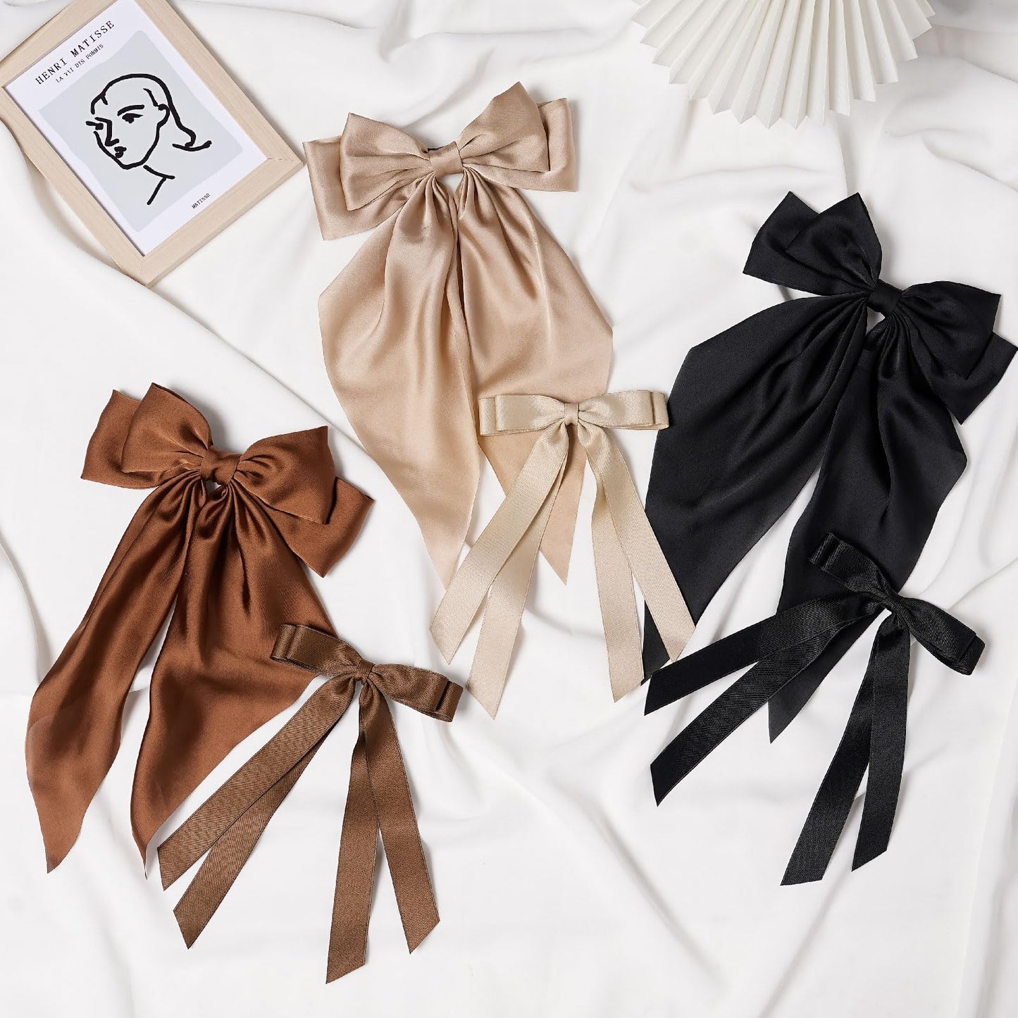 LASPERAL Hair Bow Clip 3PCS Large Ribbon Ribbon Hair Clips + 3PCS Ribbon Tassel Ribbon Hair Clips Ribbon Hair Clips Bowknot With Long Tail Tassel Bowknot Hair Clip Hair Barrettes with Bow Accessories