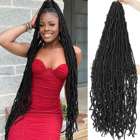 40 Inch New Soft Locs Crochet Hair 6 Packs Natural Color Faux Locs Crochet Braids Hair Pre Looped Synthetic Super Long Pre Extended Crochet Locs Braiding Hair (40 Inch (Pack of 6), Natural Color #1B)