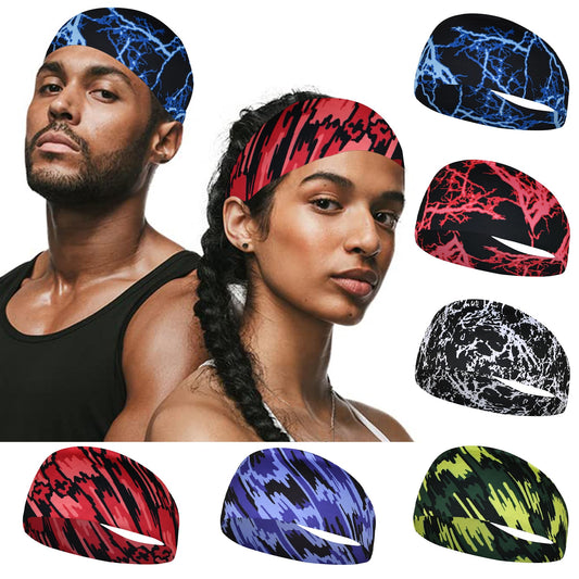 FULZTEY Wide Headbands for Women Man Lightning Hairbands Elastic Yoga Workout Bandana Headwraps Soft Cotton Turban Non Slip Sports Sweat Bands for Head Fashion Hair Accessories 6Pcs