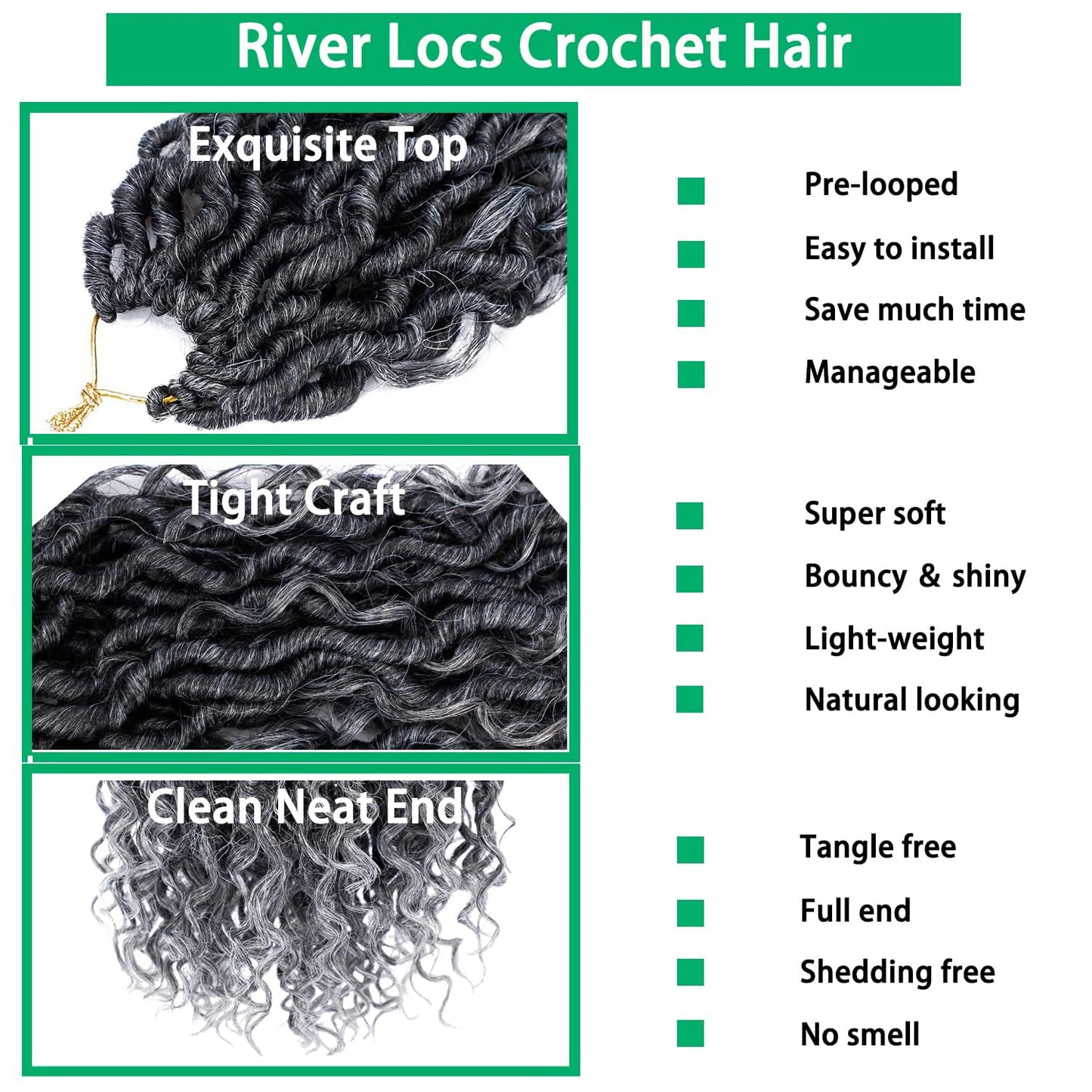 Faux Locs Crochet Hair 14 Inch Goddess Locs Ombre Grey Crochet Hair for Women 6 Packs Gray Soft River Locs Curly Pre Looped Braids with Curly Ends Boho Hippie Locs Synthetic Hair Extensions, 1b/grey