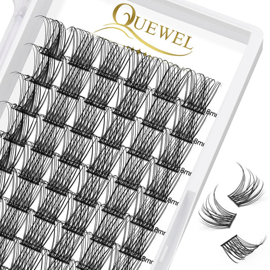 QUEWEL Cluster Lashes 72 Pcs Wide Stem Individual Lashes C/D Curl 8-16mm Length DIY Eyelash Extension False Eyelashes Natural&Mega Styles Soft for Personal Makeup Use at Home (Natural-C-18)