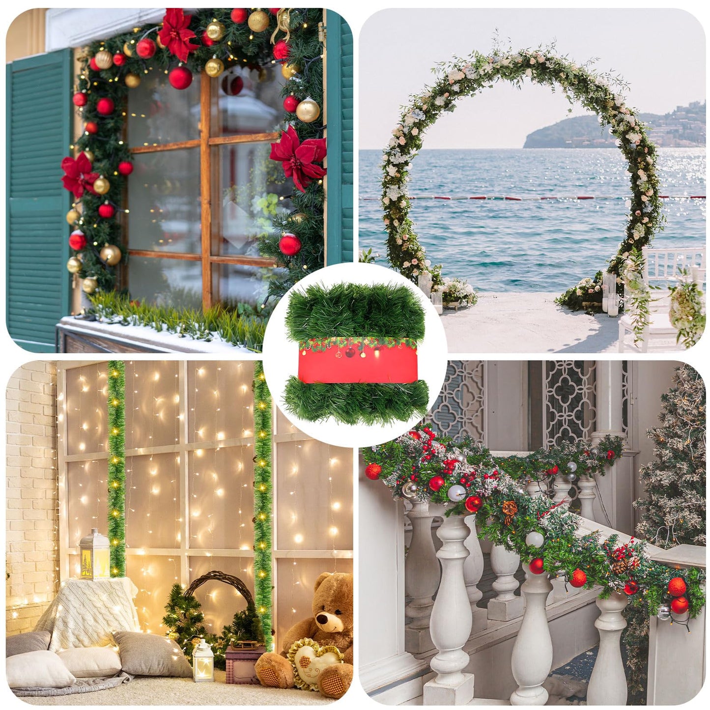 Hotop 10 Pcs Total 650 ft Christmas Garland Artificial Christmas Pine Decorative Garland Artificial Greenery Garland Decoration for Christmas Xmas Garland for Mantle Fireplace Stairs Railing Door