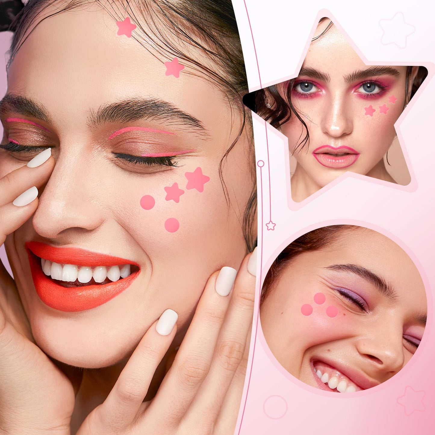 Cute Pink Star Patches For Face, Facial Scar Cover Star Stickers Patches, Star Concealer Stickers Mild Non-Irritating Breathable Waterproof Specification Size For Face (Round,Star,3 Sizes /240 PCS)