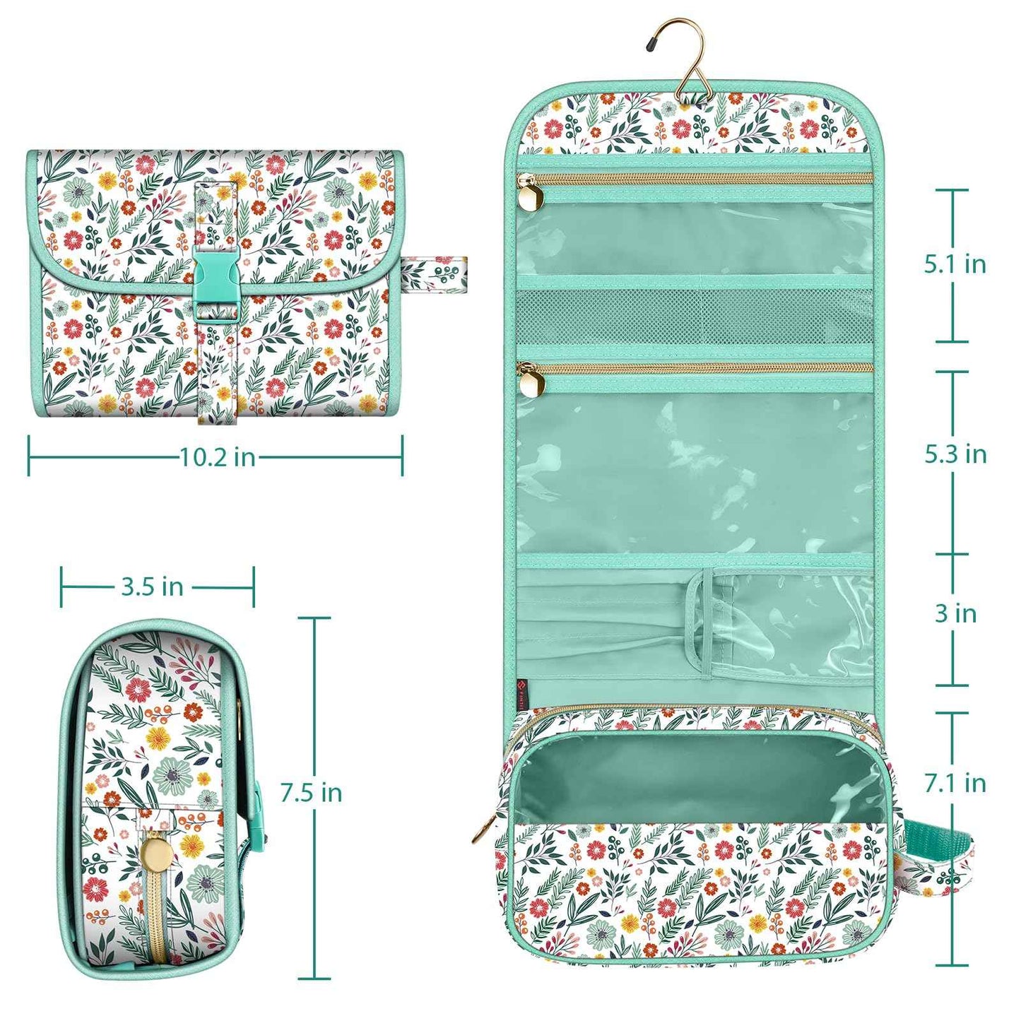 Fintie Portable Toiletry Cosmetic Travel Bag, Large Water Resistant Hanging Makeup Organizer Storage Pouch Case for Women Girls, Spring