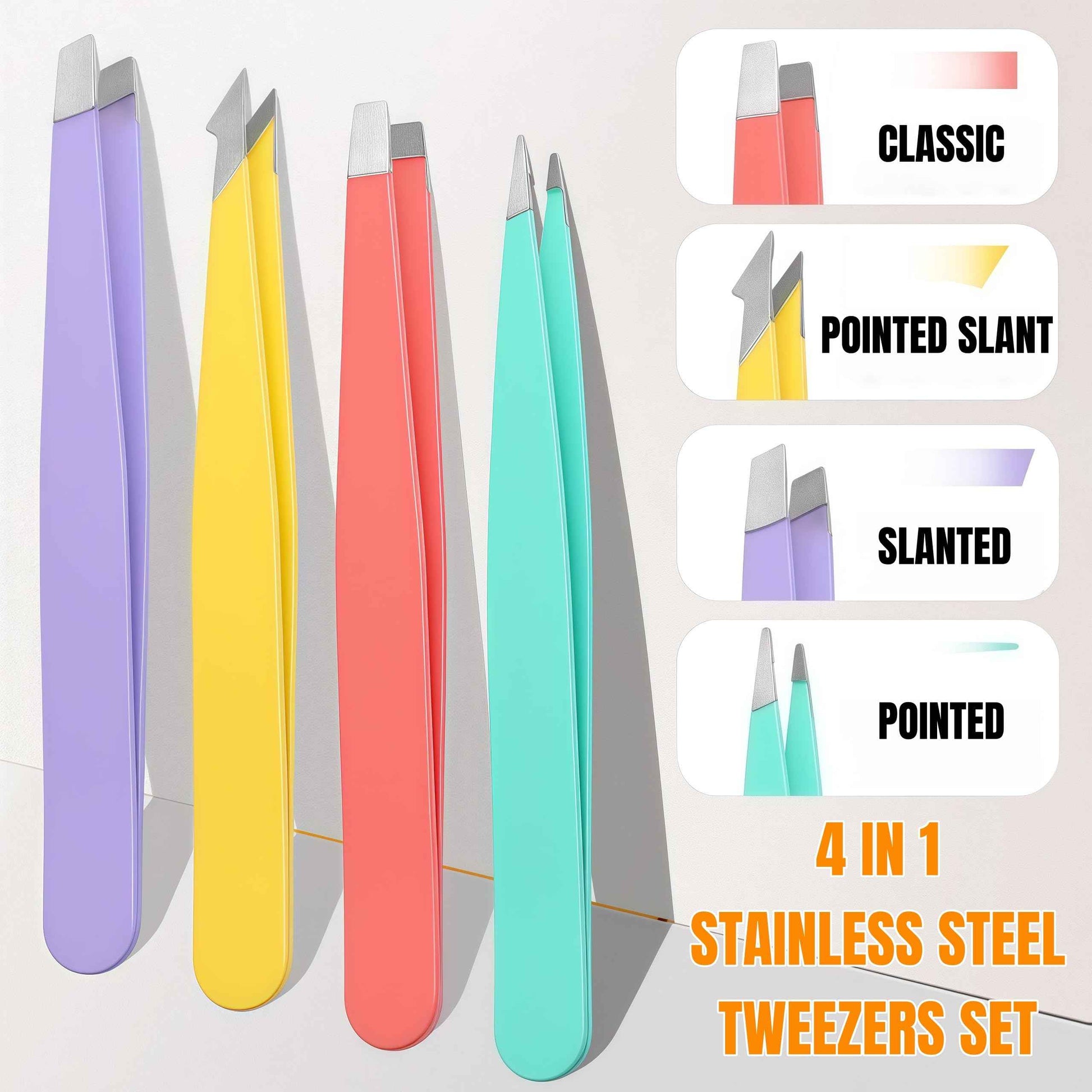 [4+1 Pieces] Tweezers set with pink travel case,Professional Facial Hair Tweezers,Daily Grooming & Plucking Tools for Men & Women,Multi-purpose as Eyebrows Facial Hair Ingrown Hair Removal,Fine Gifts