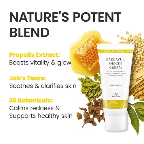 Baegayul ORIGIN Face Moisturizer Cream - Korean Daily Moisturizer with Propolis & Coix Seed Extract complex - Deep skin Hydration & Soothing for Dry, Sensitive Skin [ 2.71 fl oz ]