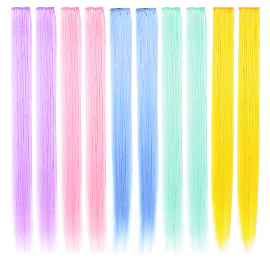 Colored Hair Extensions, 12 PCS Lavender Hairpieces for Women Highlighted Colorful Straight Clip in Hair Extensions Party Costumes Hair Pieces for Girls Dolls, 21 inch