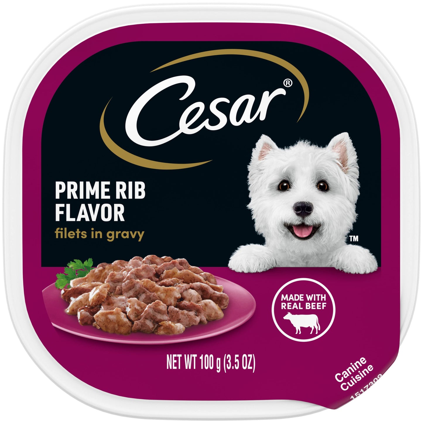 CESAR Filets in Gravy Adult Wet Dog Food, Prime Rib Flavor, 3.5 oz., Pack of 24