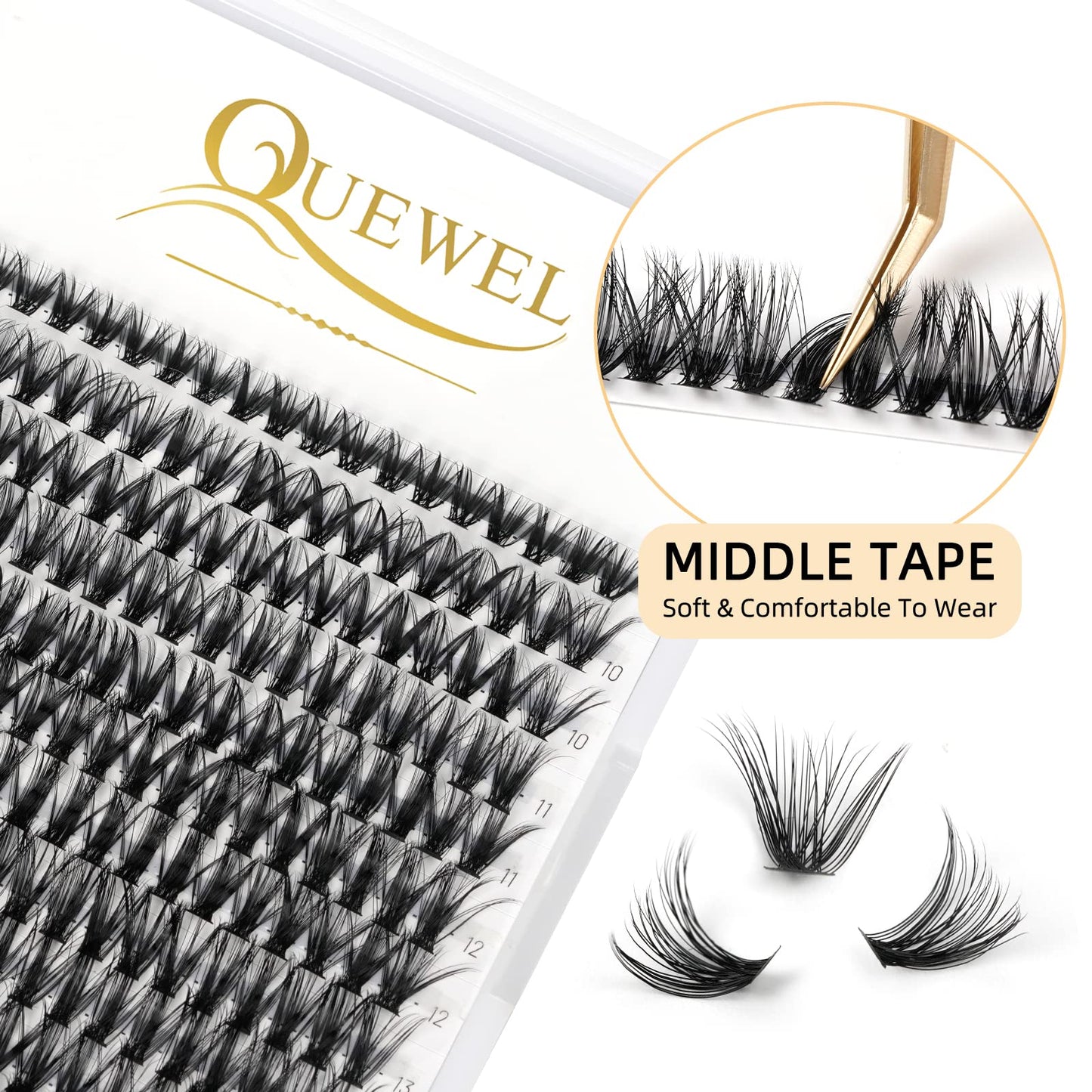 QUEWEL Cluster Lashes 240Pcs Individual Lashes 40D 0.07C Curl Mix8-14mm Lash Extensions Clusters Lashes Soft&Natural False Eyelashes Individual DIY Eyelash Extension at Home(40D 0.07C MIX8-14)