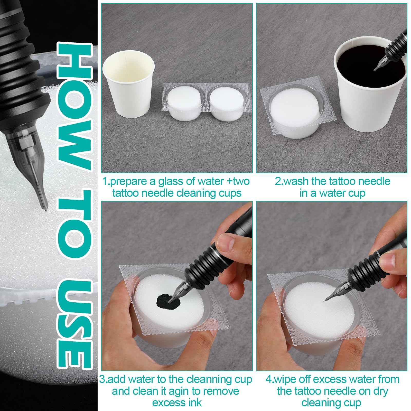 Heigble 48 Pcs Dip Foam Rinse Cup Disposable Dip Cups Cleaning for Needles Tip Professional Cartridge Foam for Blending Rinsing Diluting Drying Ink