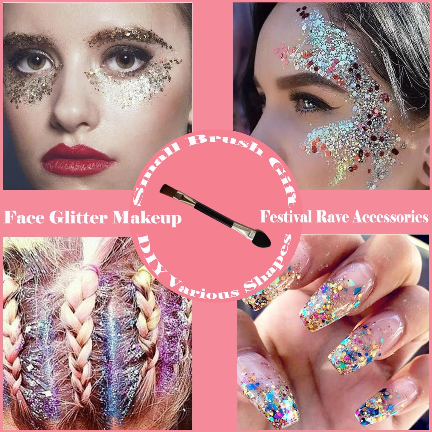 Body Glitter Face Glitter Gel: Singer Concerts Disco Festival Rave Accessories Face Glitter Makeup 150ml Chunky Sequins Mermaid Face Body Hair Glitter Gel (White&Silver&Lake Blue)