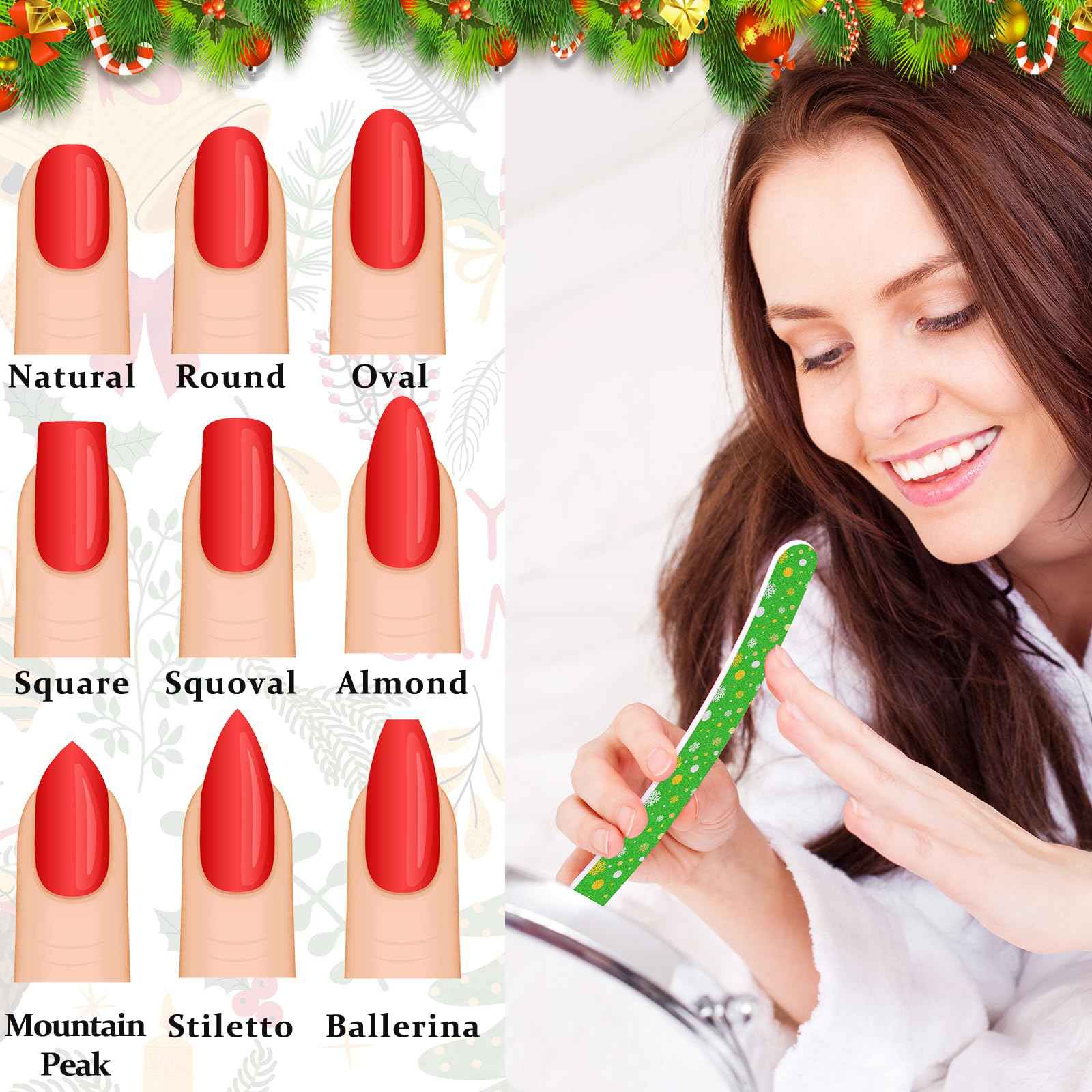 Lasnten 200 Pcs Nail Files Bulk Set for Natural Double Sided Emery Boards Fingernail Files Nail Buffering Manicure Pedicure Tool for Acrylic Fingernail Women Men (Christmas)