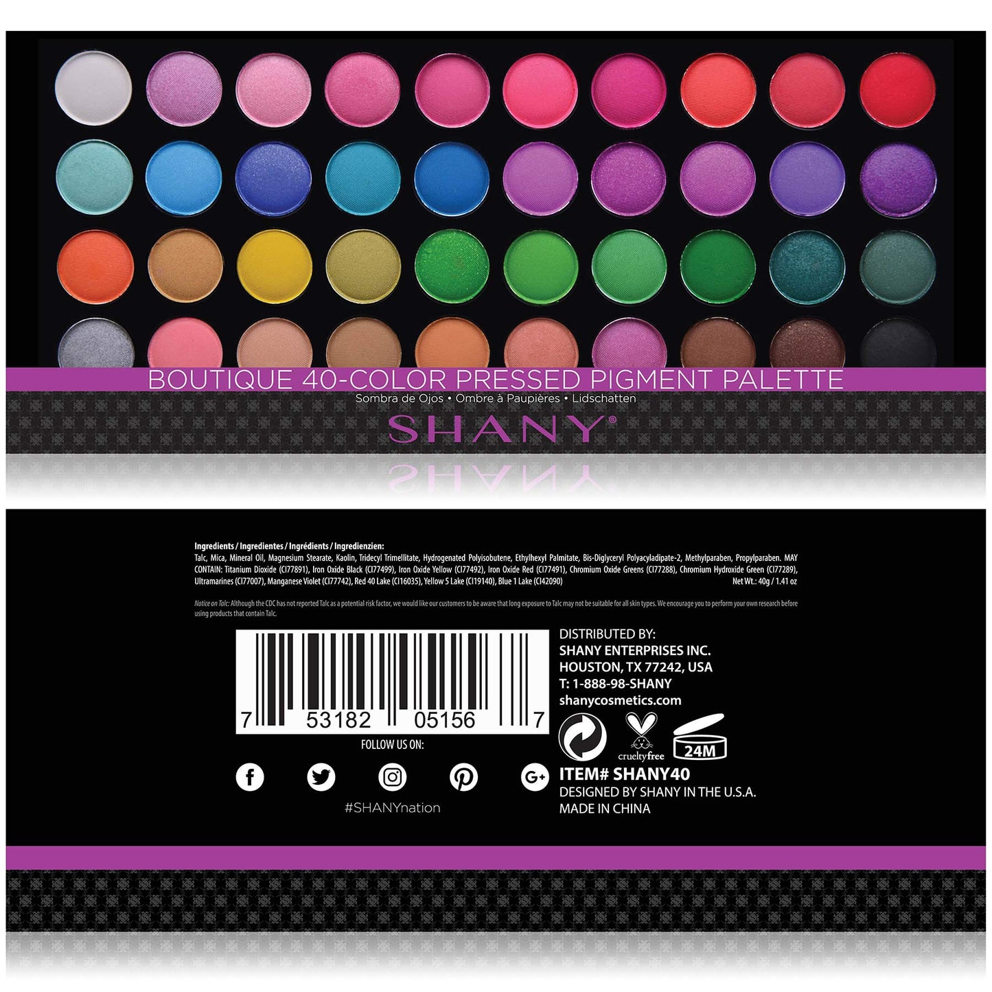 SHANY Boutique 40 Colors Eye Makeup Palette Highly Pigmented Long Lasting Matte Shimmer Neon Eyeshadow Palette