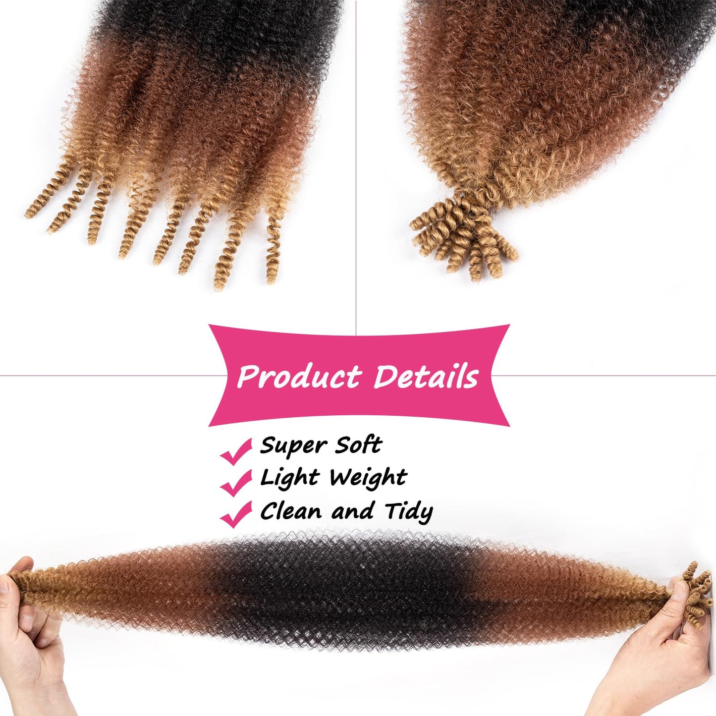 24 Inch Springy Afro Twist Hair 3 Packs 1B/30/27 Pre-Separated Marley Twist Braiding Hair Suitable for Damaged Kinky Afro Twist Hair chromatism Synthetic Wrapping Hair for Soft Locs Hair Extensions