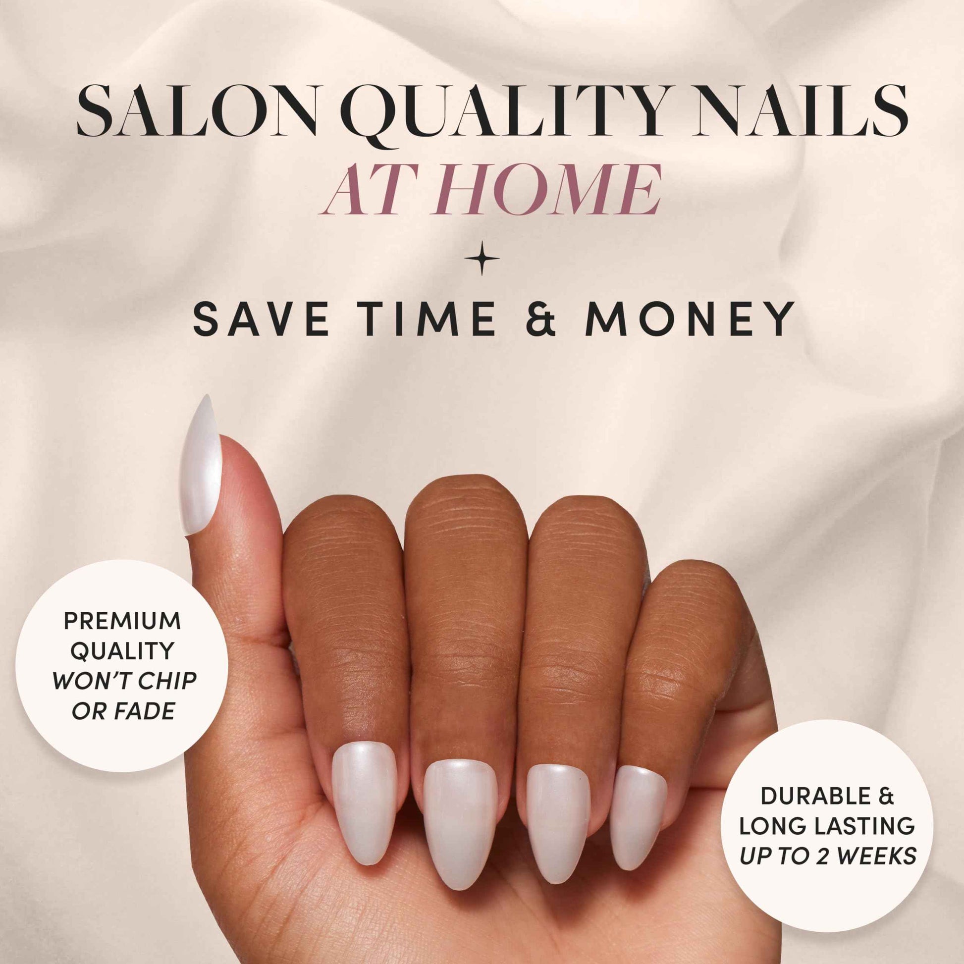 Glamnetic Press On Nails & Toenails - Hailey | Soft Pearl White Fake Nails & Toenails with a Glossy Finish | 15 Sizes - 30 Nail Kit with Glue & 16 Sizes - 32 Toe Nail Kit with Glue