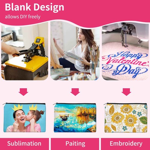 AMDAILY 12Pcs Sublimation Blank Canvas Makeup Bags, Bulk Blank DIY Heat Transfer Cosmetic Makeup Bags w/Black Zipper for Bridesmaid Makeup Bag Travel Toiletry Pouch Storage, Christmas Craft