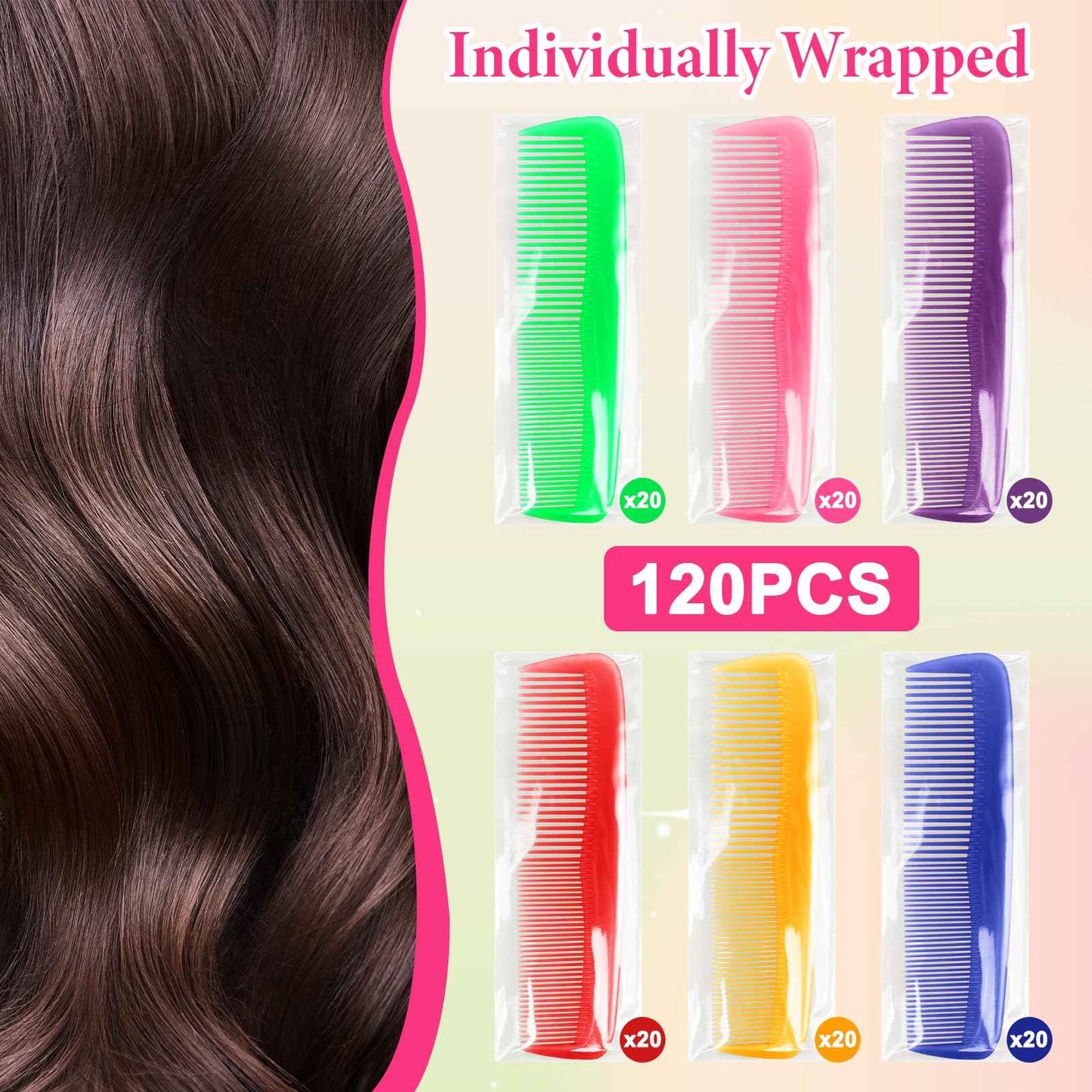 NICEMOVIC 120 Packs Hair Comb Bulk Set, Pocket Travel Hair Combs for Women and Men, Colorful Coarse and Fine Tooth Comb, Individually Wrapped Bulk Comb for Homeless Hotel Shelter Nursing Home Charity