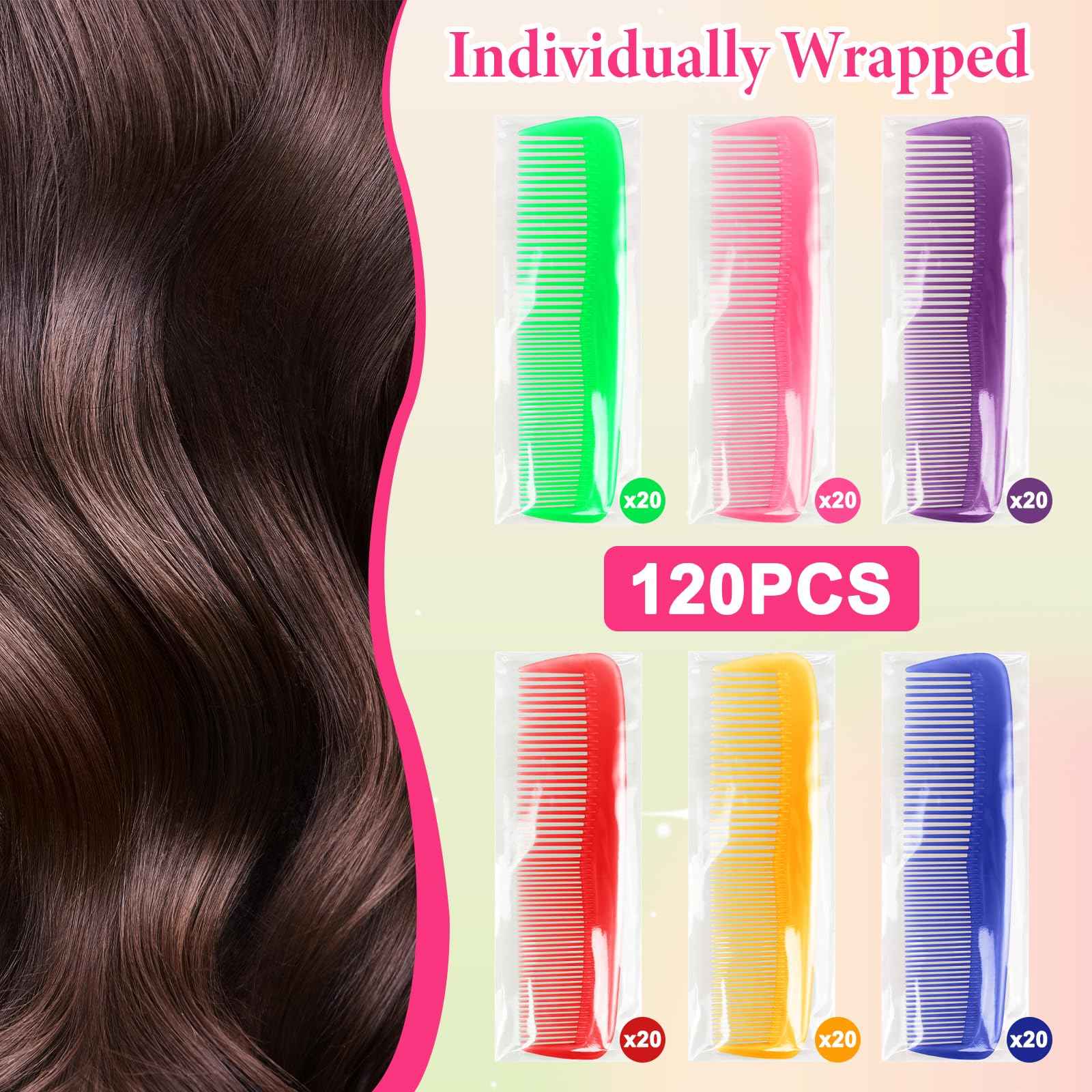 NICEMOVIC 120 Packs Hair Comb Bulk Set, Pocket Travel Hair Combs for Women and Men, Colorful Coarse and Fine Tooth Comb, Individually Wrapped Bulk Comb for Homeless Hotel Shelter Nursing Home Charity