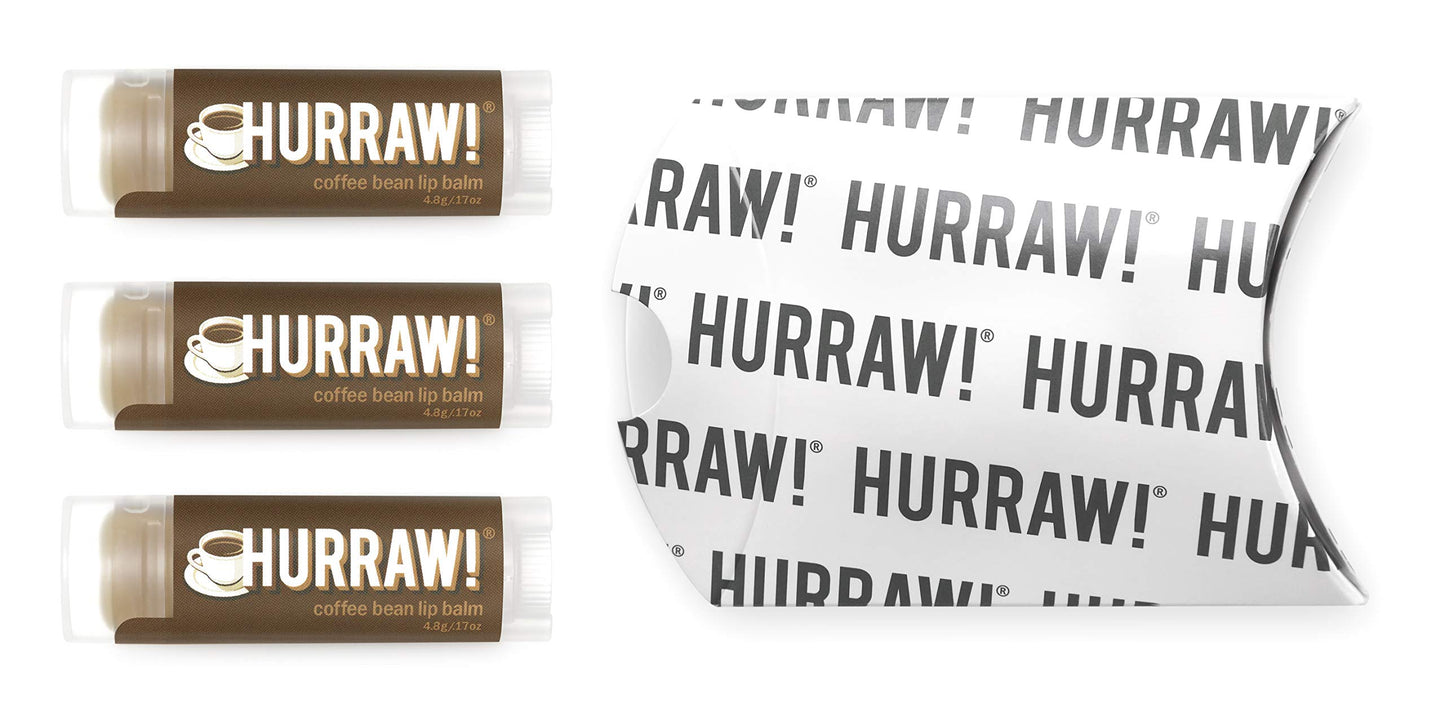 Hurraw! Coffee Bean Lip Balm, 3 Pack: Organic, Certified Vegan, Cruelty and Gluten Free. Non-GMO, 100% Natural Ingredients. Bee, Shea, Soy and Palm Free. Made in USA