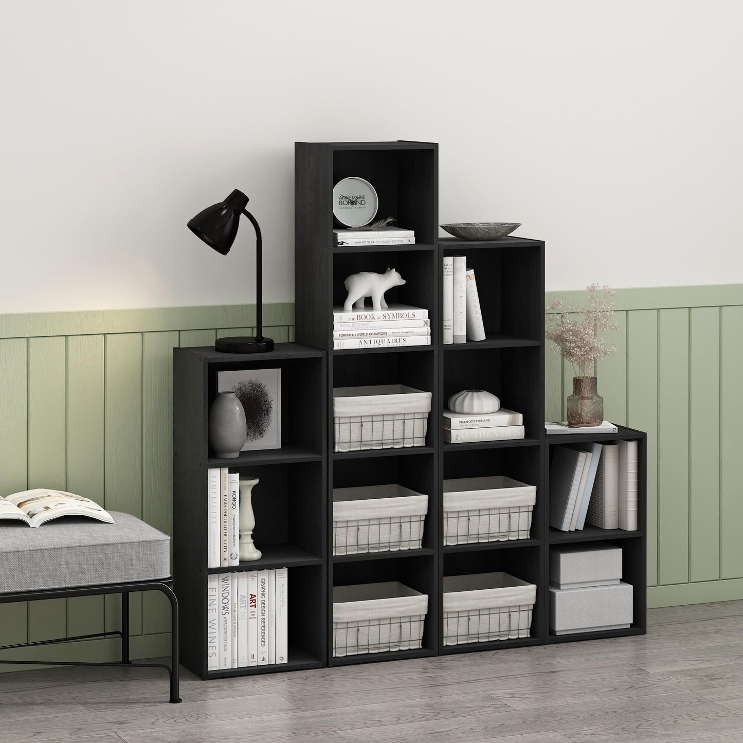 Furinno Luder Bookcase / Book / Storage, 2-Tier Cube, Blackwood