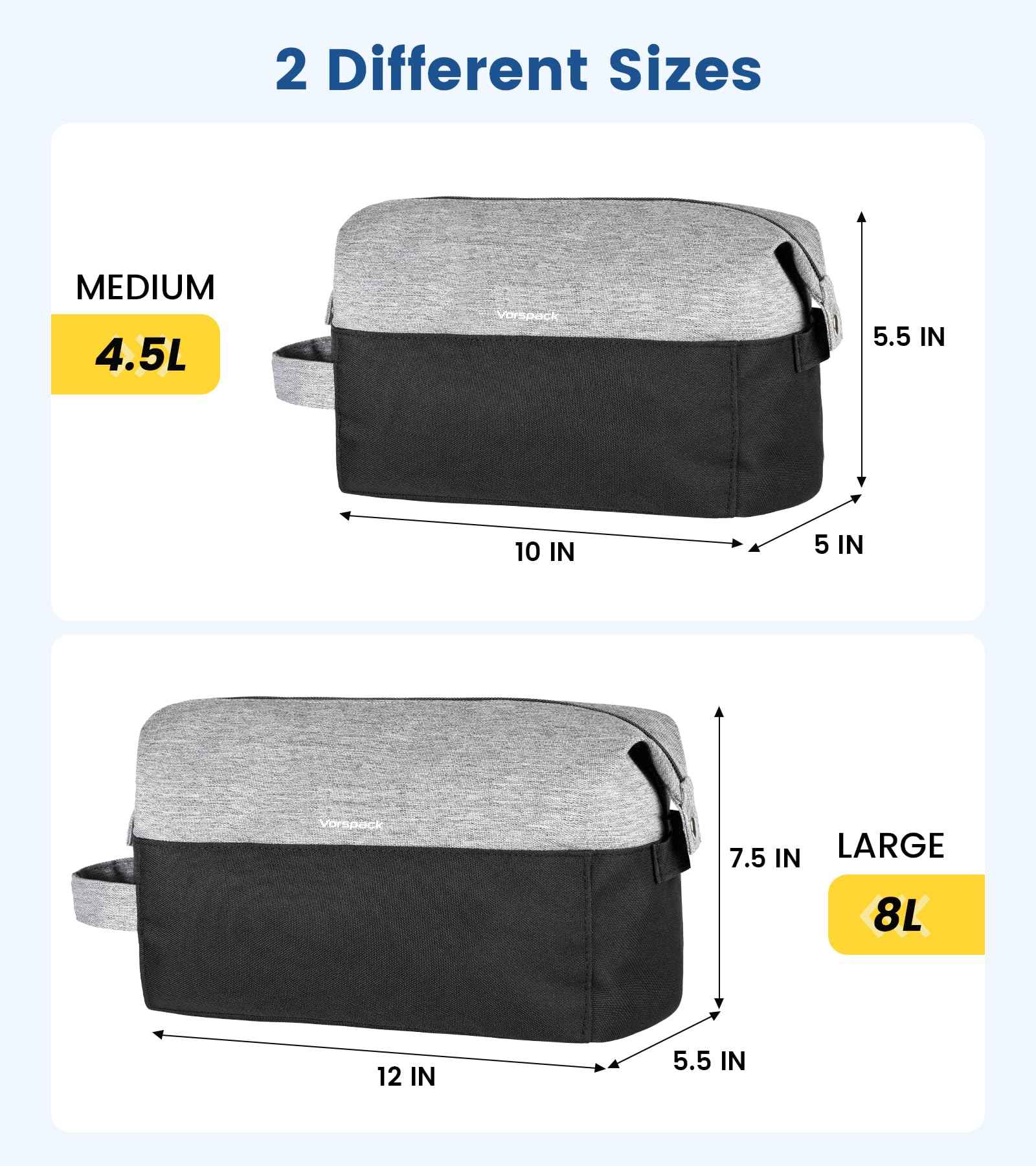 Vorspack Large Travel Toiletry Bag - Water Resistant Travel Bag for Toiletries, Cosmetics, Accessories, Gifts for Men - Black