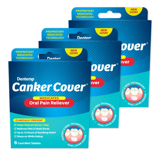 Dentemp Canker Cover - Canker Sore Medicine Pain Reliever (3pack) - Canker Sore Treatment to Relieve Canker Pain, Mouth Sores & Mouth Irritation - Fast Acting Canker Sore Relief Tablets for Adults