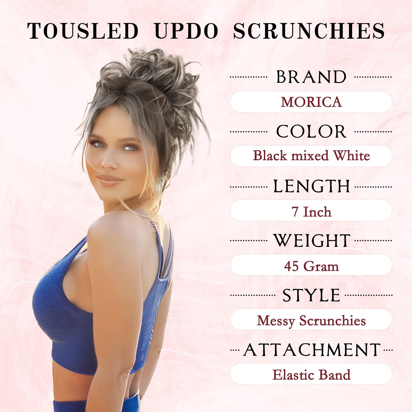 MORICA Tousled Updo Messy Bun Hair Piece Hair Extension Ponytail with Elastic Rubber Band Updo Wavy Bun Extensions Synthetic Hair Extensions Scrunchies Chignons Hairpiece for Women 1B/17/T60