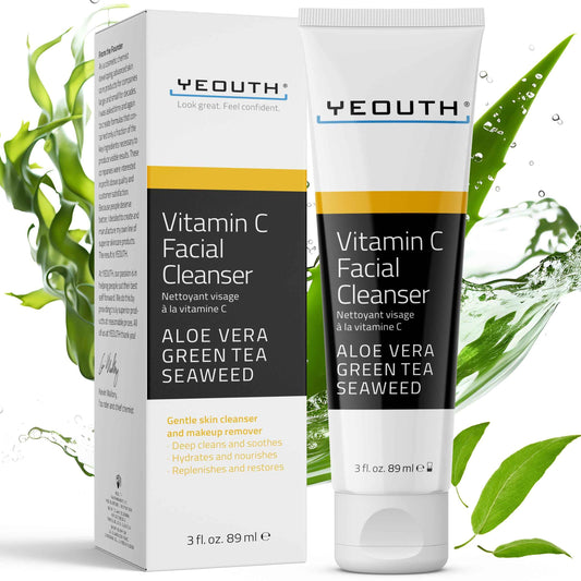 YEOUTH Vitamin C Cleanser for Face Wash, Hydrating Gentle Facial Cleanser, Face Wash for Men and Women 3 fl oz