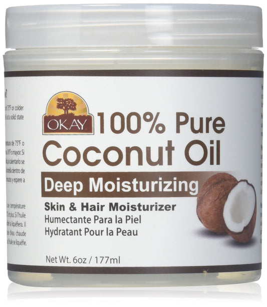 OKAY 100% Pure Coconut Oil Deep Moisturizing | Prevents Dryness & Flaking Of Skin | Softens Hair & Conditions Scalp | Great Moisturizer | For All Hair Textures And All Skin Types , 6 Ounce