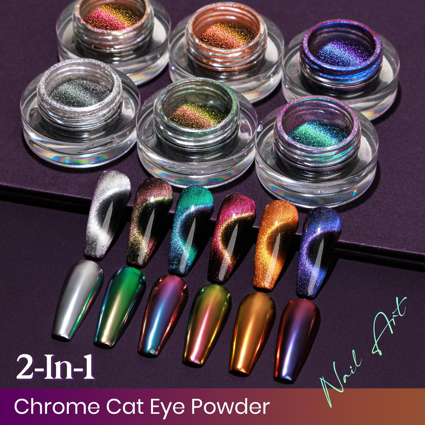 MIZHSE 9D Cat Eye Chrome Nail Powder Mirror Effect Purple Magnetic Glitter Pigment Powder for Gel Nails Chameleon Cateye Magic Galaxy Nail Art Powder with Magnet