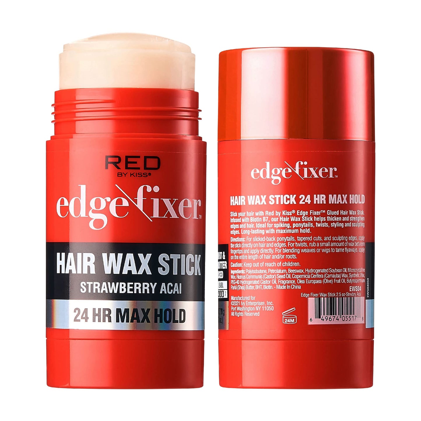 Red by Kiss Hair Wax Stick 24HR Max Hold Edge Fixer Edge Control Pomade Non-Sticky, Non-Oily Flake Free Hair Styling Wax (Strawberry Acai)