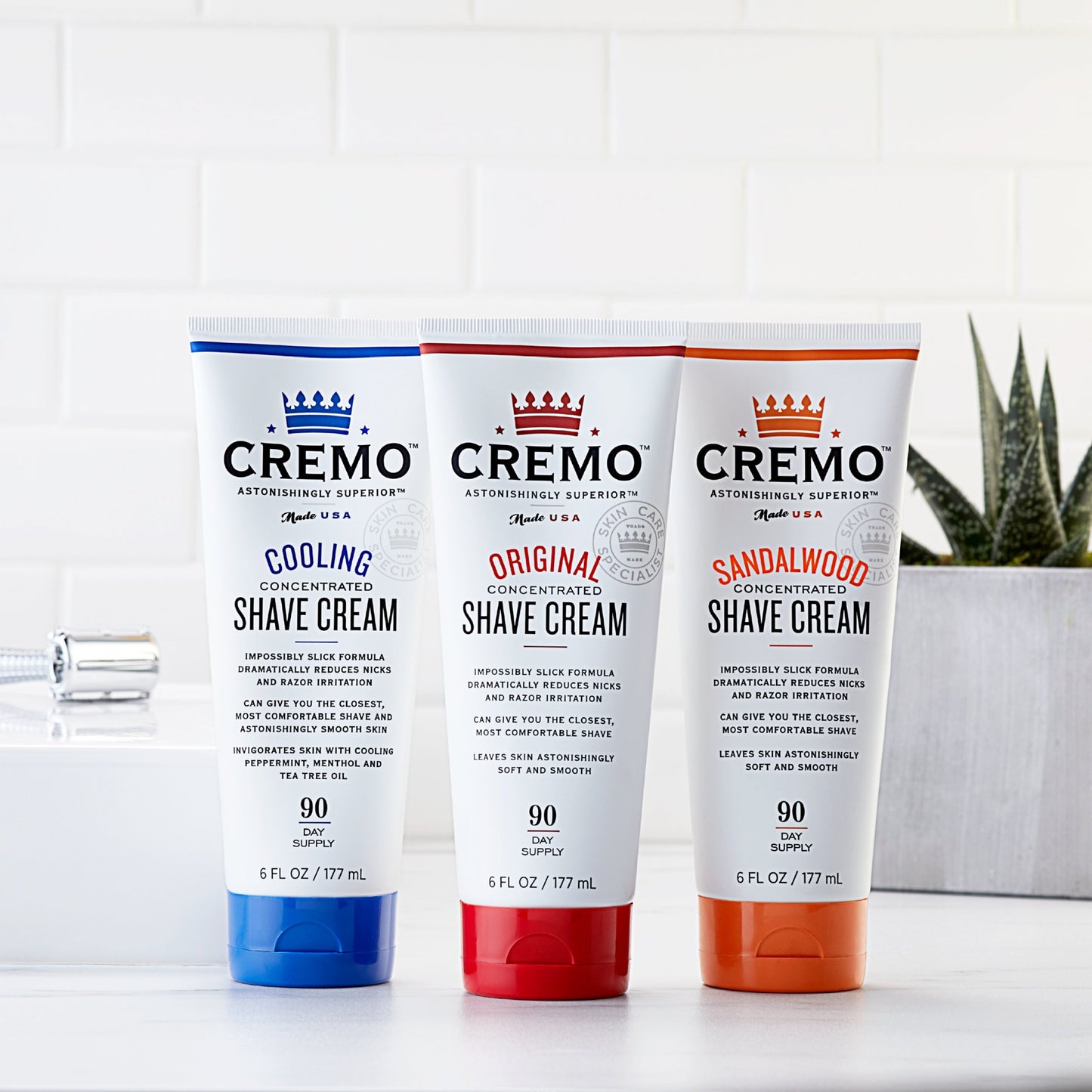 Cremo Barber Grade Sandalwood Shave Cream, Astonishingly Superior Ultra-Slick Shaving Cream for Men, Fights Nicks, Cuts and Razor Burn, 6 Fl Oz