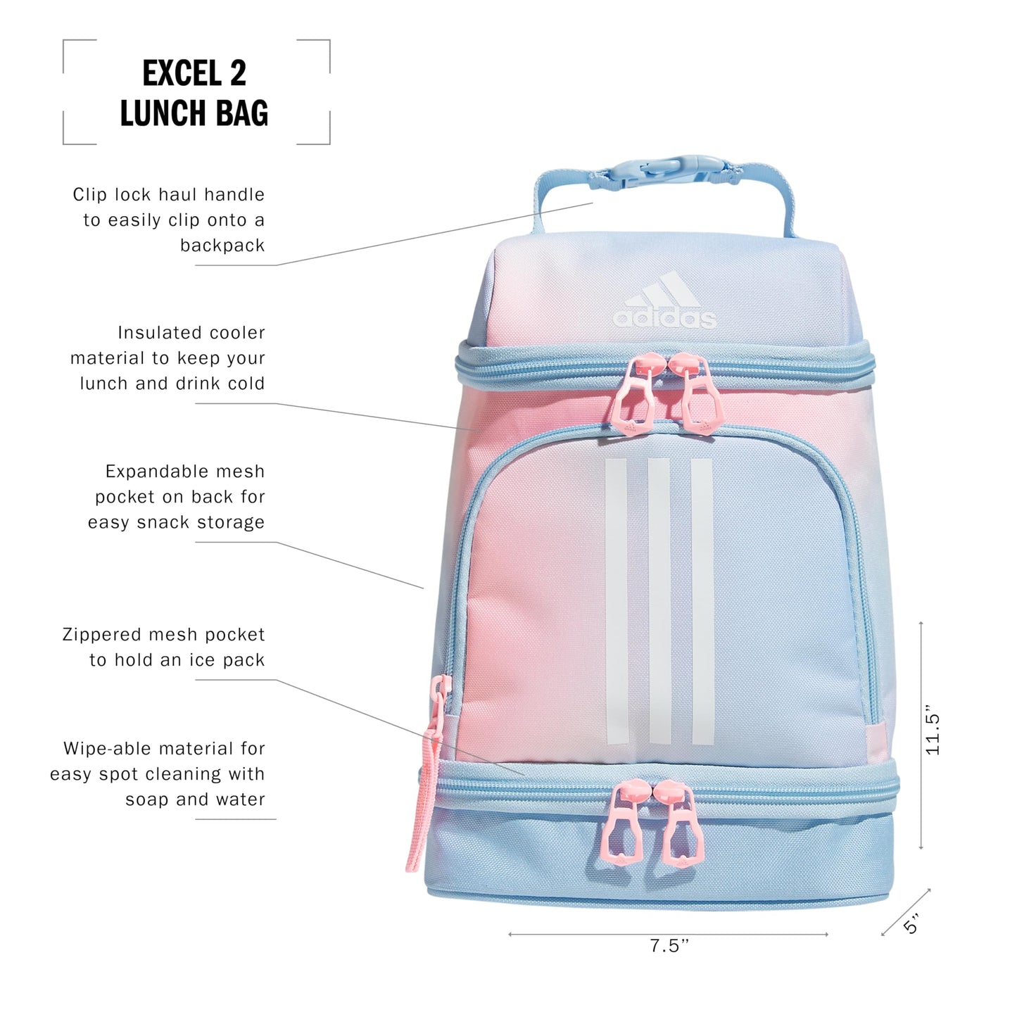 adidas Excel 2 Insulated Bag, Lunch Dazed Gradient Clear Sky/Clear Sky Blue/Pink Spark, One Size