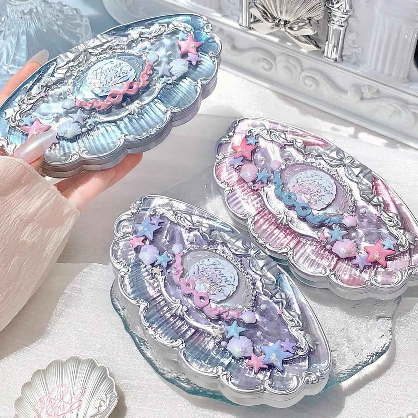 Flower Knows Shell's Jewel 6-Color Makeup Palette,Nude Pink Eyeshadow with 4 Matte + 2 Shimmer Shades,Blendable Smooth Cute Eye Makeup,0.23 Oz(01 Moonlight Pearl)