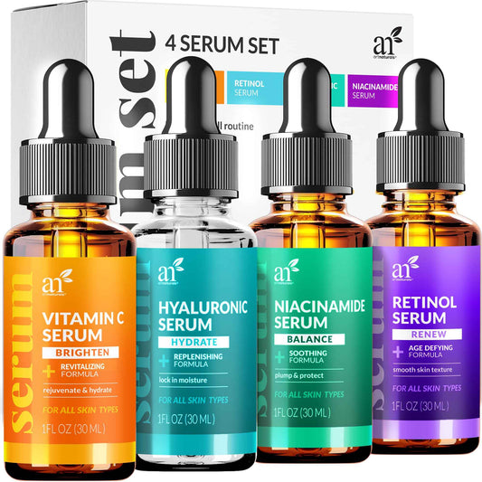 Vitamin C Serum Skin Care 4-Piece Set: Includes Retinol, Hyaluronic Acid & Niacinamide – Anti-Aging, Skin Brightening, Hydrating, Wrinkle Reduction, Dark Spot Corrector – 3-Month Supply – artnaturals